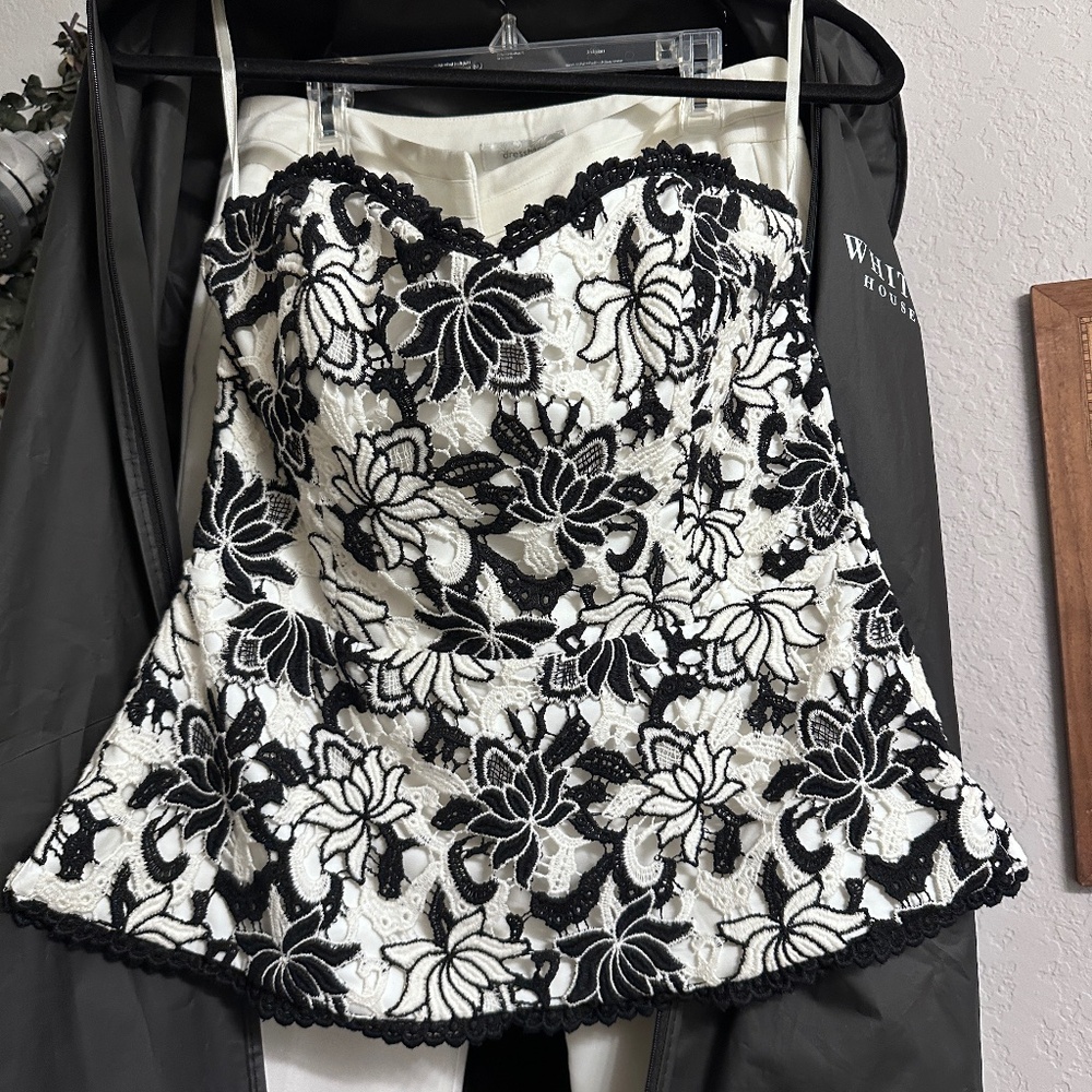 Strapless Black & White Embroidered Bustier Top + White Dress Pants Bundle